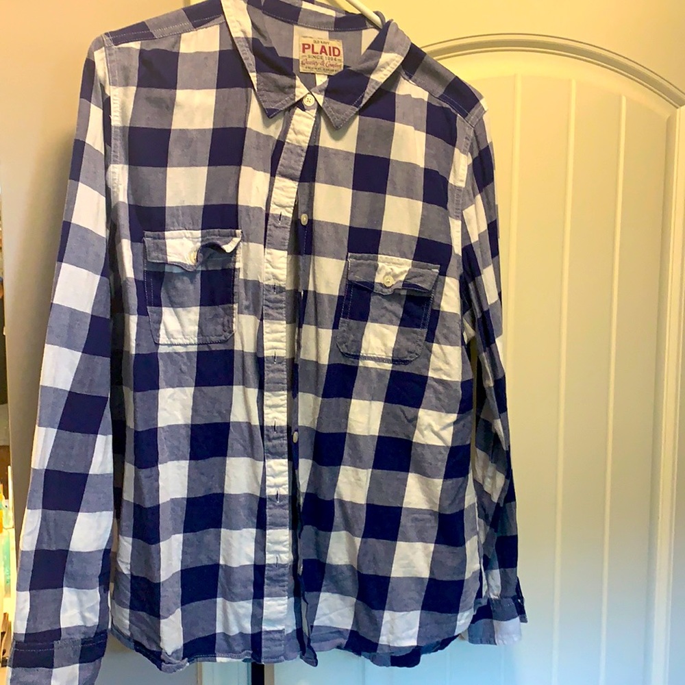 Old Navy-Blue & White Plaid Shirt- XL